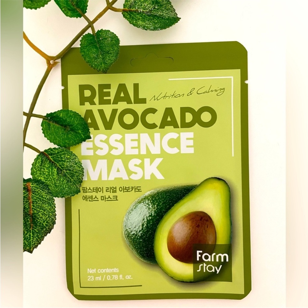 New 5/$18 FARM STAY Real Avocado Nutrition/Coloring Complexion Essence Face Mask